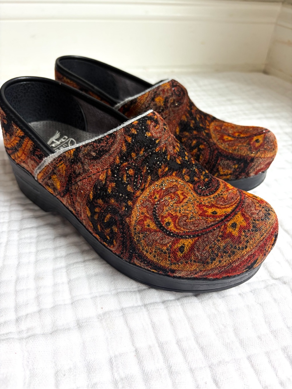Dansko Professional Vegan Paisley Tapestry Clogs Velvet Textile Comfort Shoes EU